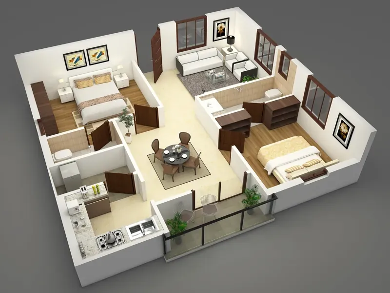 2 BHK indicative floor plan at Sattva Hill View