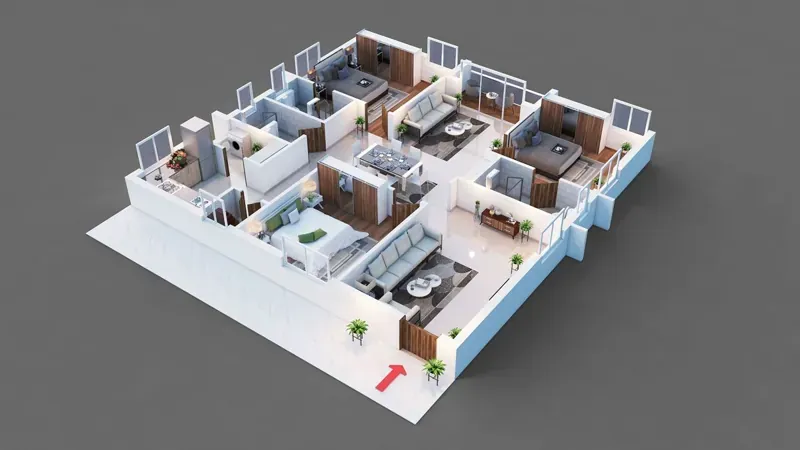 3 BHK indicative floor plan at Sattva Hill View