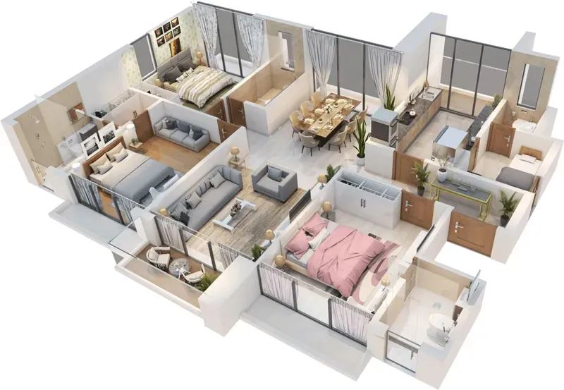 4 BHK indicative floor plan at Sattva Hill View