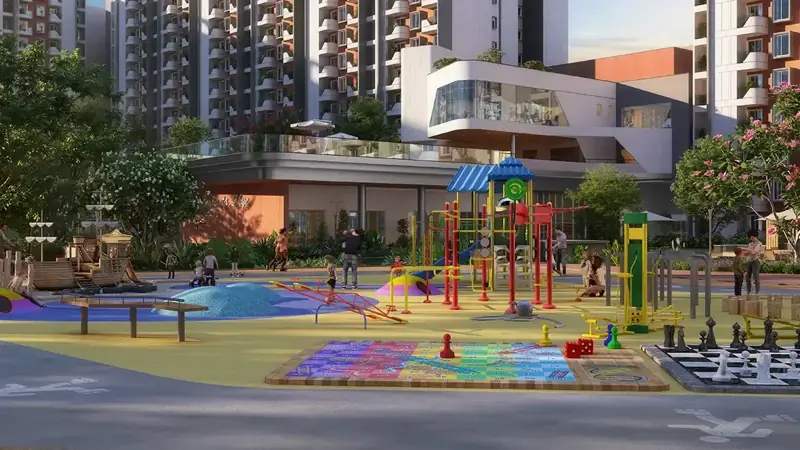 Sattva Hill View indicative play area skyscraper township Kanakapura Road